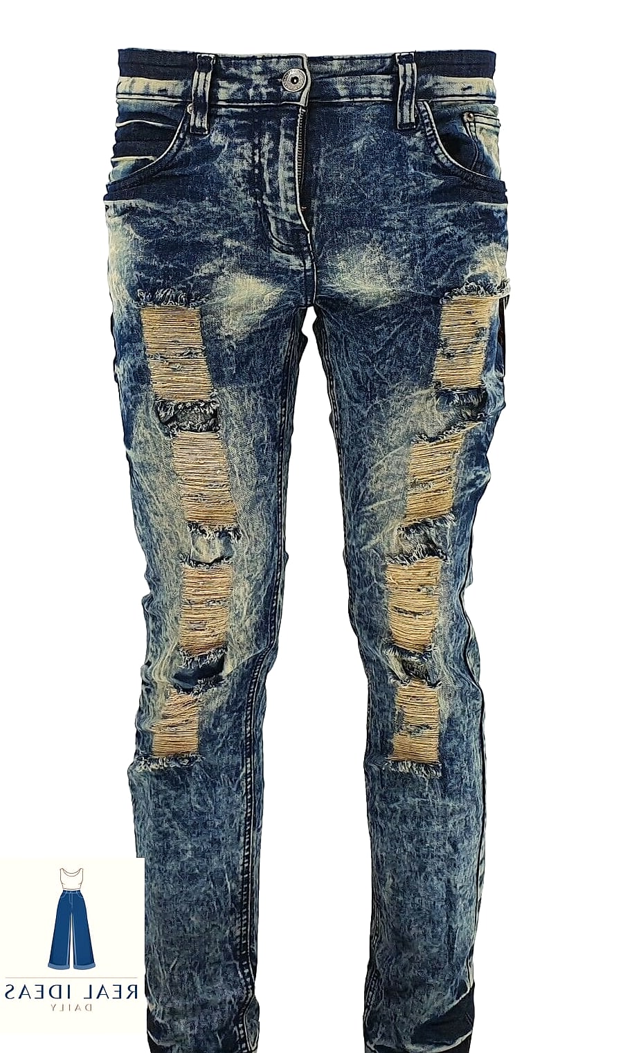 Acid Wash Baggy Jeans With Rips