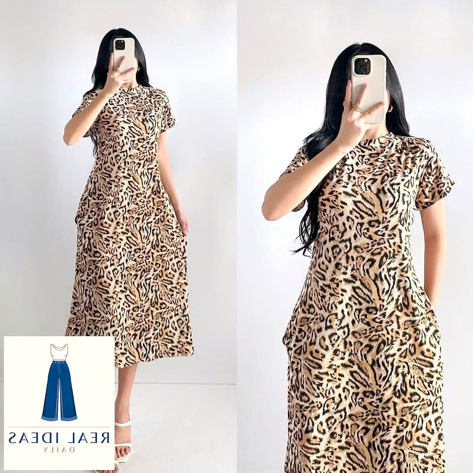 Animal Print Dress with Neutral Sneakers