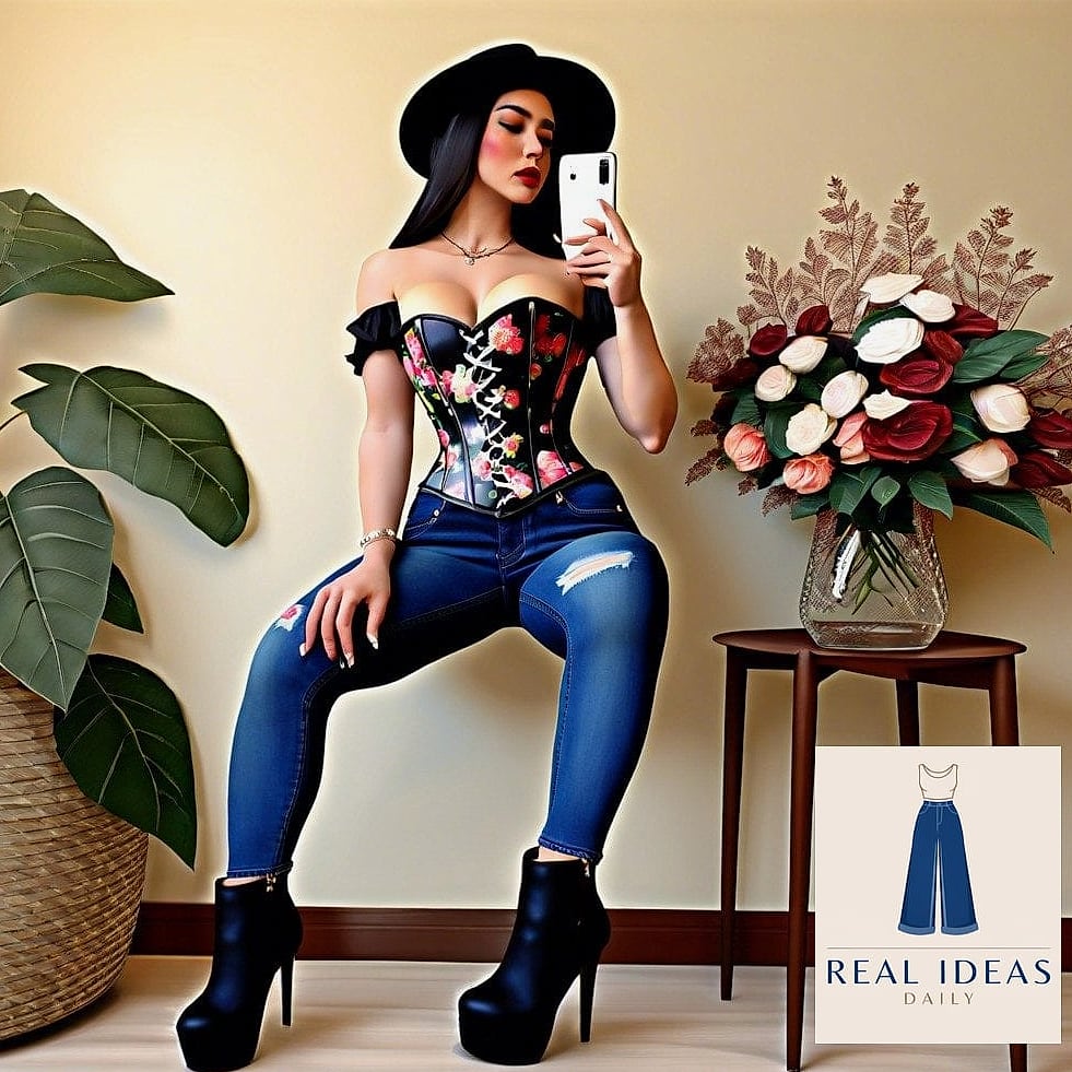Ankle Boots and a Corset Top with Jeans