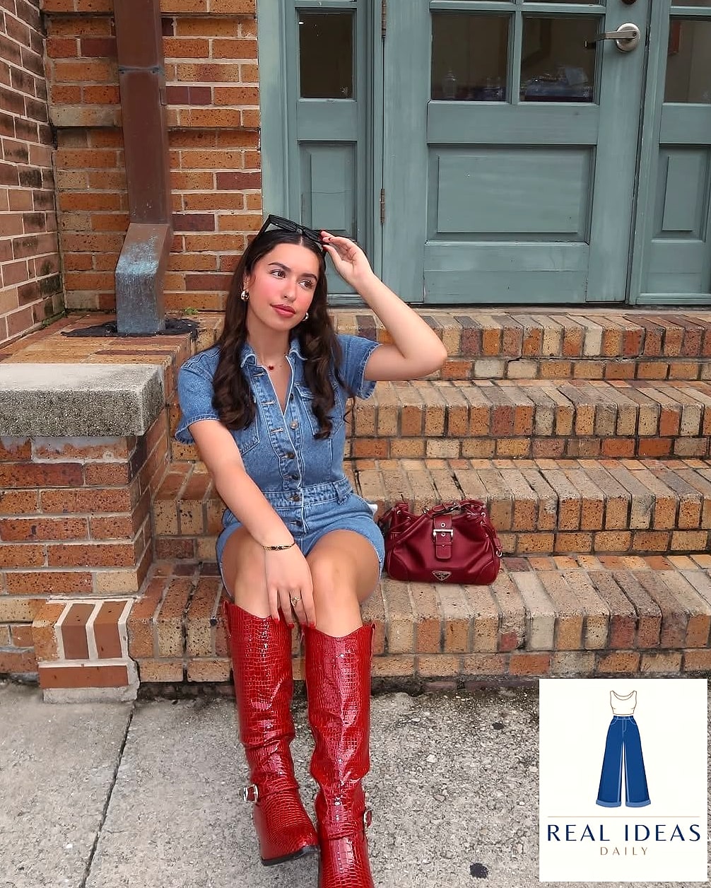 21 Red Boots Outfit Every Woman Needs to See 9 Athletic Dress and Red Boots