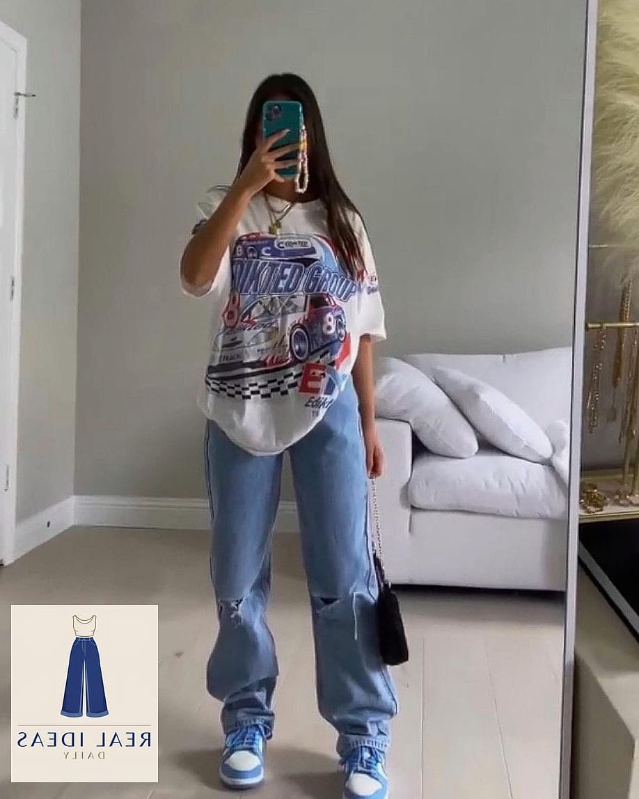 Baggy Grey Jeans and a Graphic Tee for Casual Days