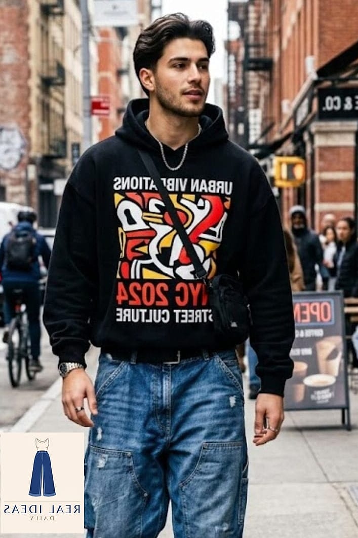 BAGGY JEANS WITH A GRAPHIC HOODIE