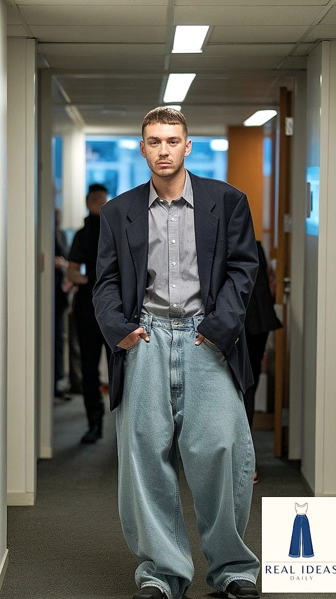 25 Outfits Con Baggy Jeans That Are Absolutely Stunning 5 Baggy-Jeans Outfit: With a Business-Casual Button-Down