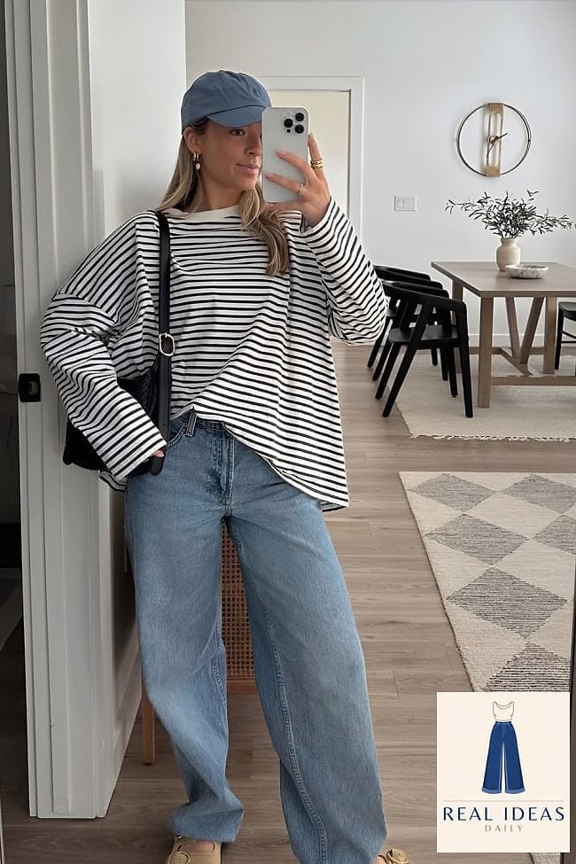 25 Outfits Con Baggy Jeans That Are Absolutely Stunning 14 Baggy-Jeans Outfit: With an Oversized Denim Jacket