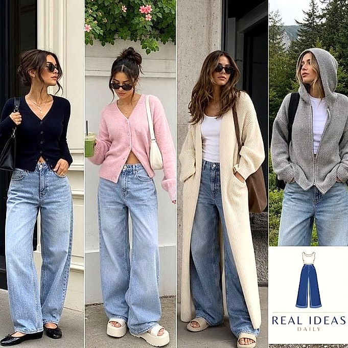 25 Outfits Con Baggy Jeans That Are Absolutely Stunning 23 Baggy-Jeans Outfit: With a Cardigan and Crop Top Combo