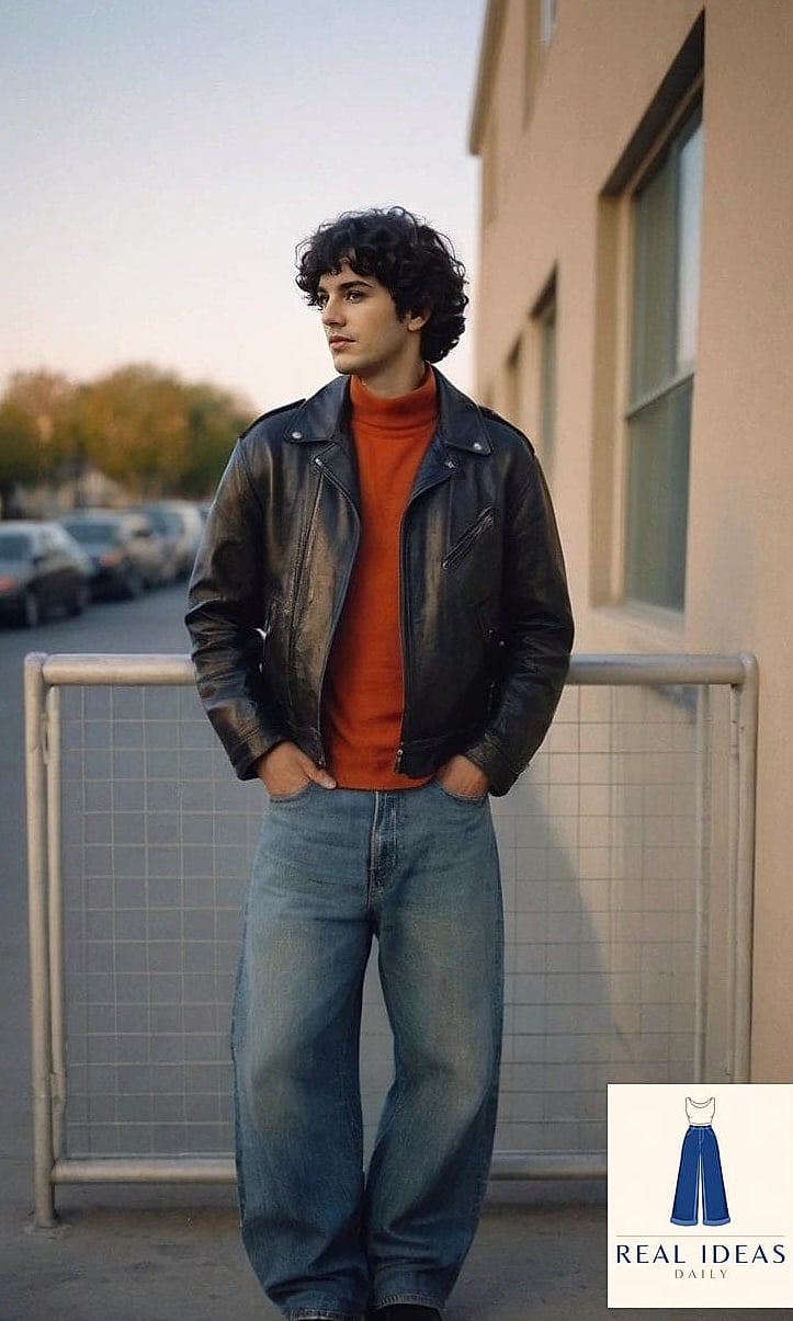 Baggy Jeans and Leather Jacket Pairing