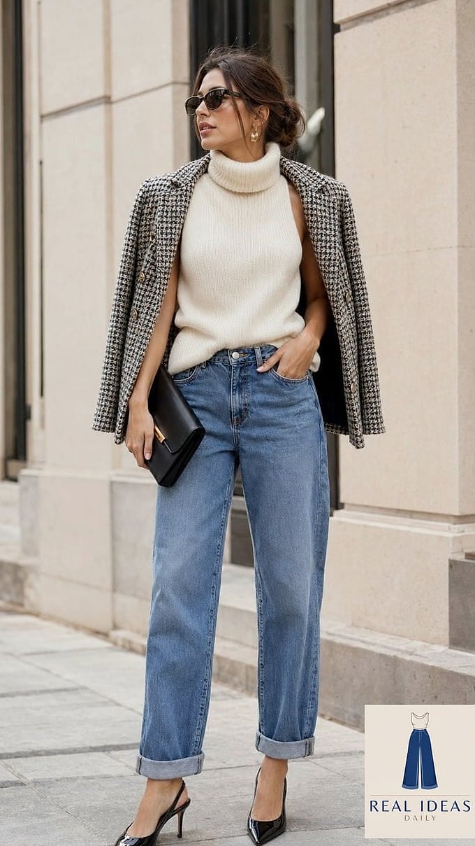 Baggy Jeans With Slingback Heels and a Silk Cami