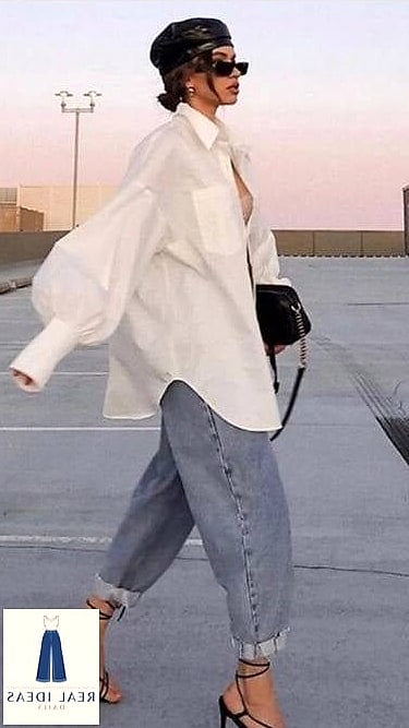 Baggy Jeans With Heels and an Oversized Button-Down