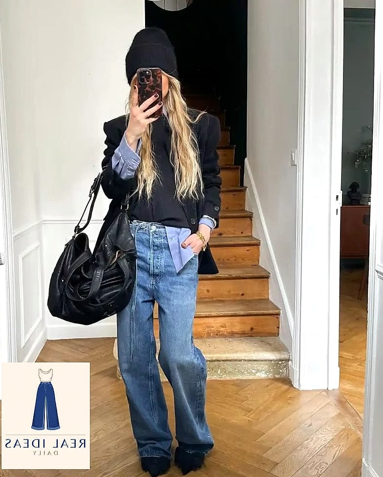 Baggy Jeans and Sequin Top With Metallic Heels