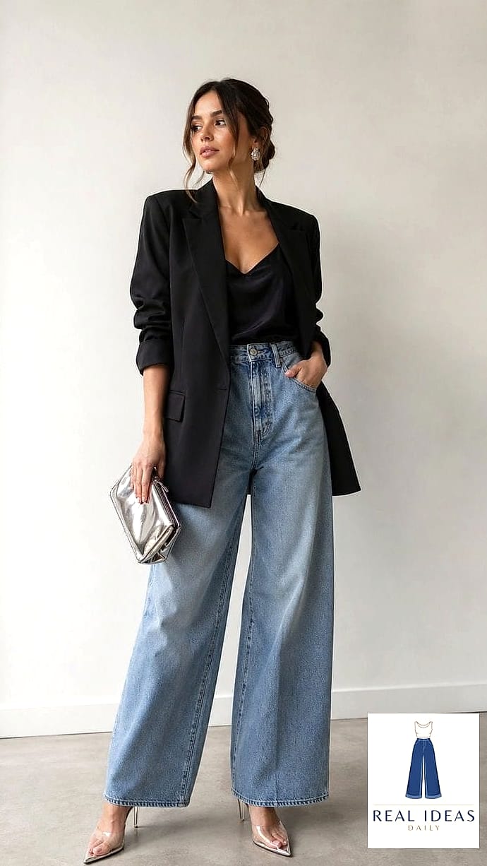 Baggy Jeans With Heels and Statement Sleeves