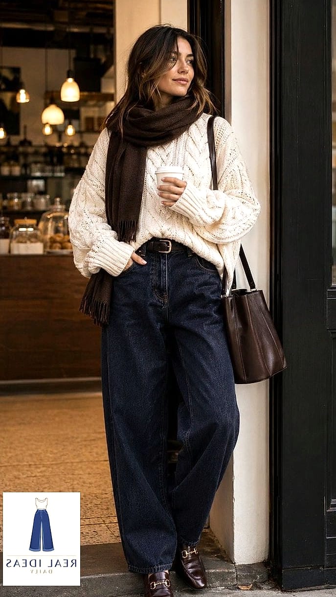 30 How To Style Baggy Jeans Worth Pinning Immediately 8 Baggy Jeans With Chunky Knits for Cozy Season