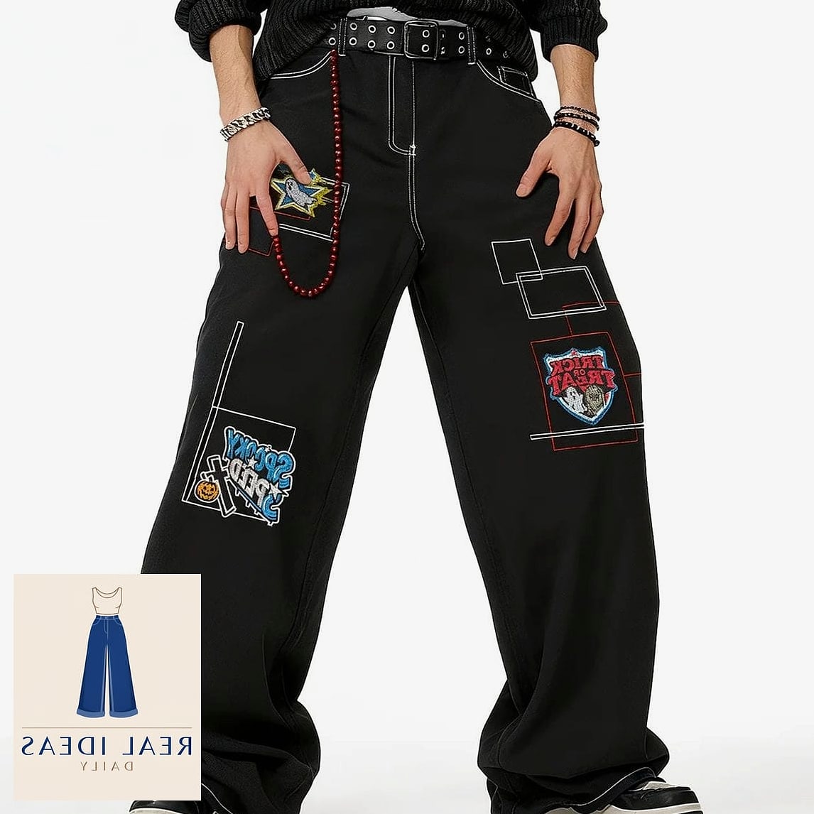 Baggy Jeans with Patchwork Detailing