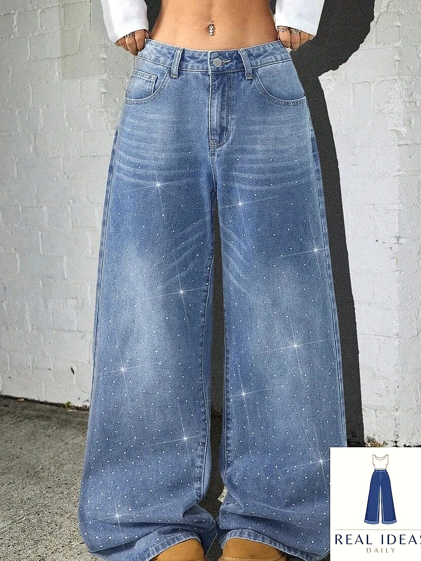 Baggy Jeans with Rhinestone Embellishments