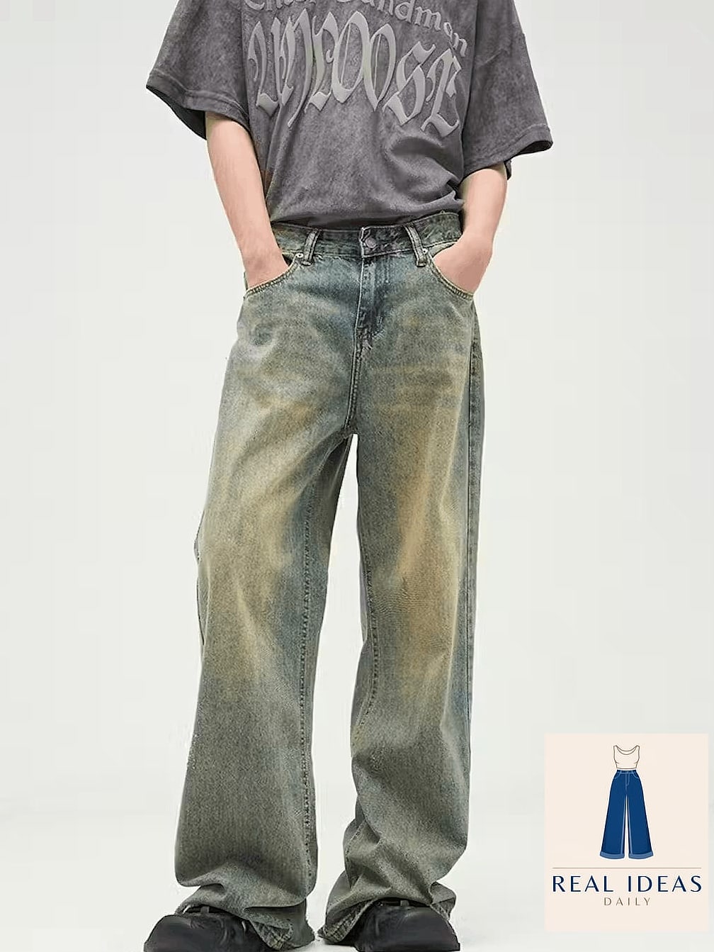 Baggy Jeans with a Faded Center Crease