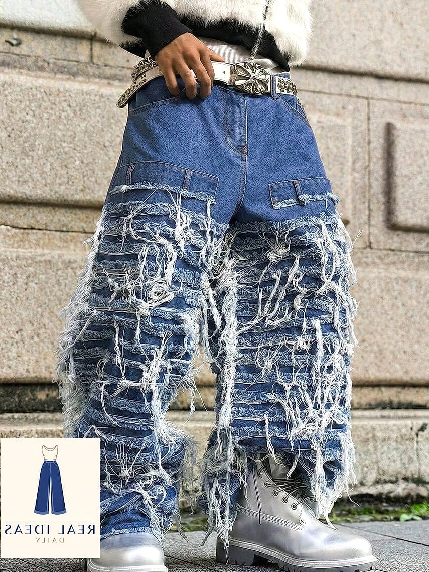 Baggy Jeans with a Frayed Waistband