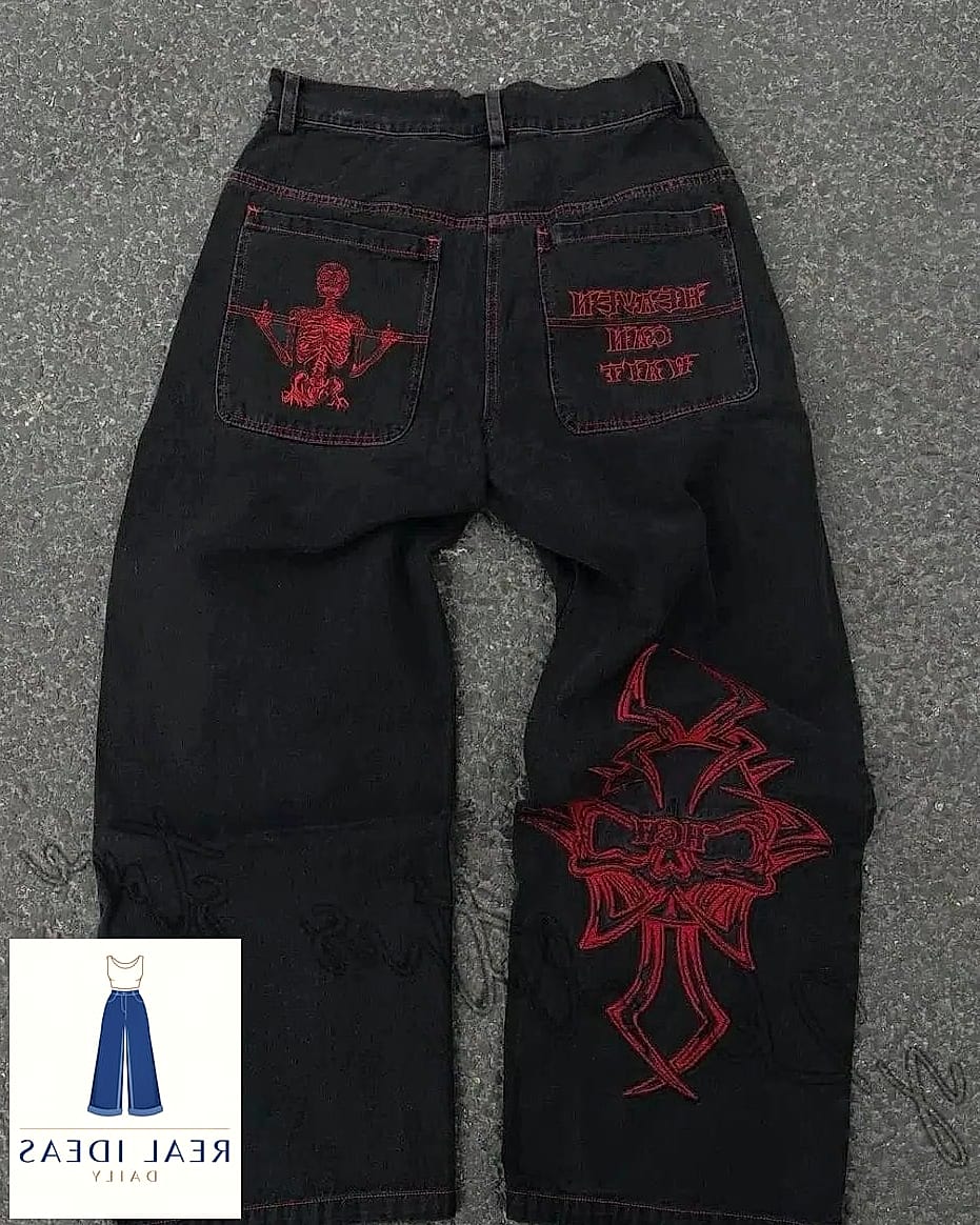 Baggy Jeans with Embroidered Details