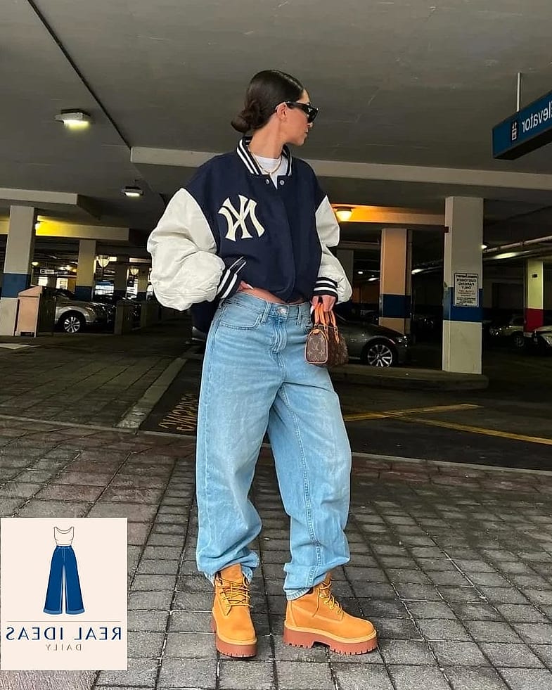 Baggy Jeans and Riding Boots for a Preppy Twist