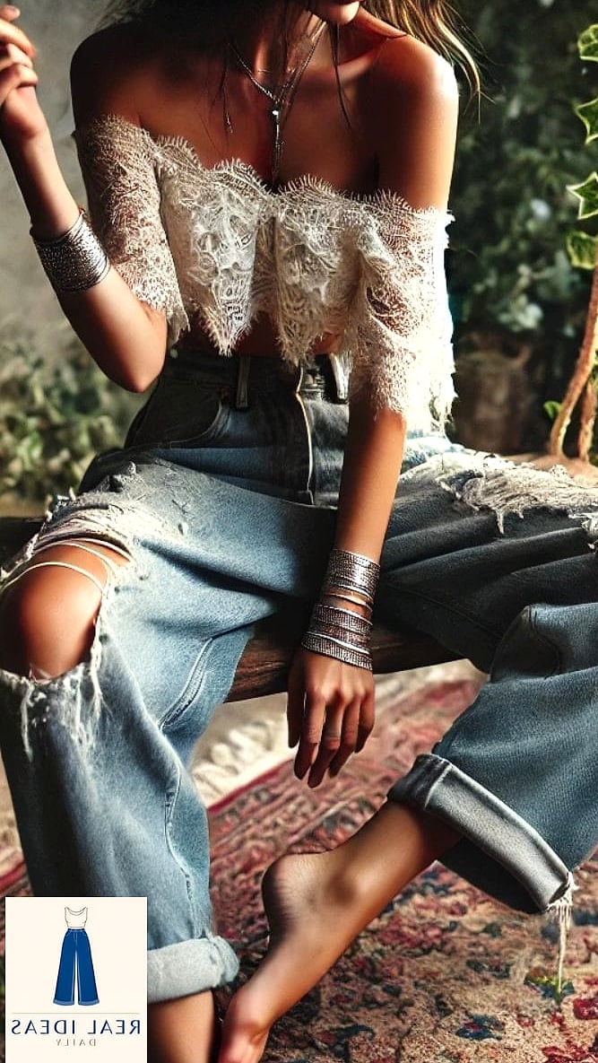 Baggy Jeans With Fringe Boots for a Boho Feel