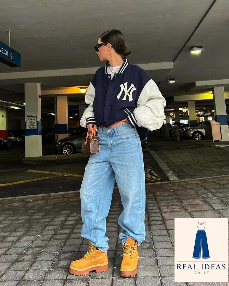 Baggy Jeans With Moto Boots for a Cool-Girl Vibe