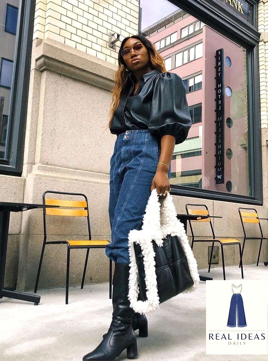 Baggy Jeans With Tall Boots and an Oversized Sweater