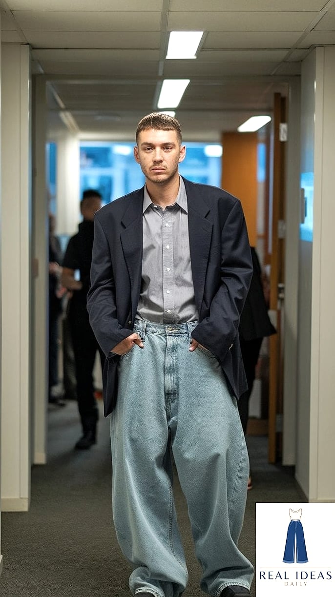 Baggy-Jeans Outfit: With a Business-Casual Button-Down