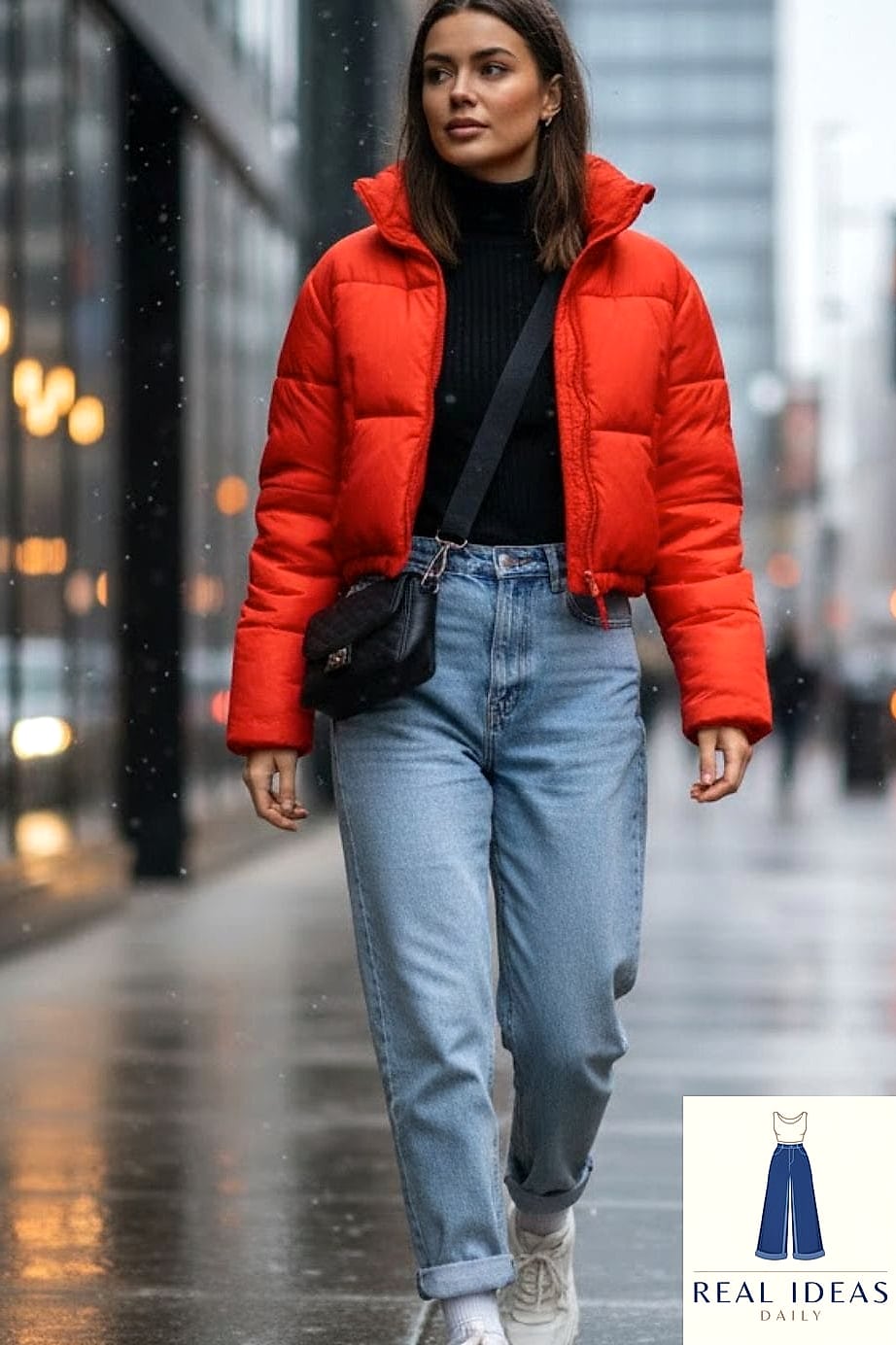 BAGGY JEANS WITH A CROPPED PUFFER VEST