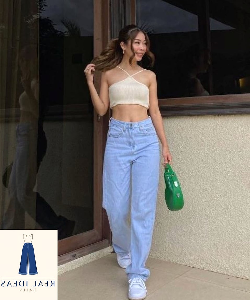 BAGGY JEANS WITH A HALTER CROP TOP
