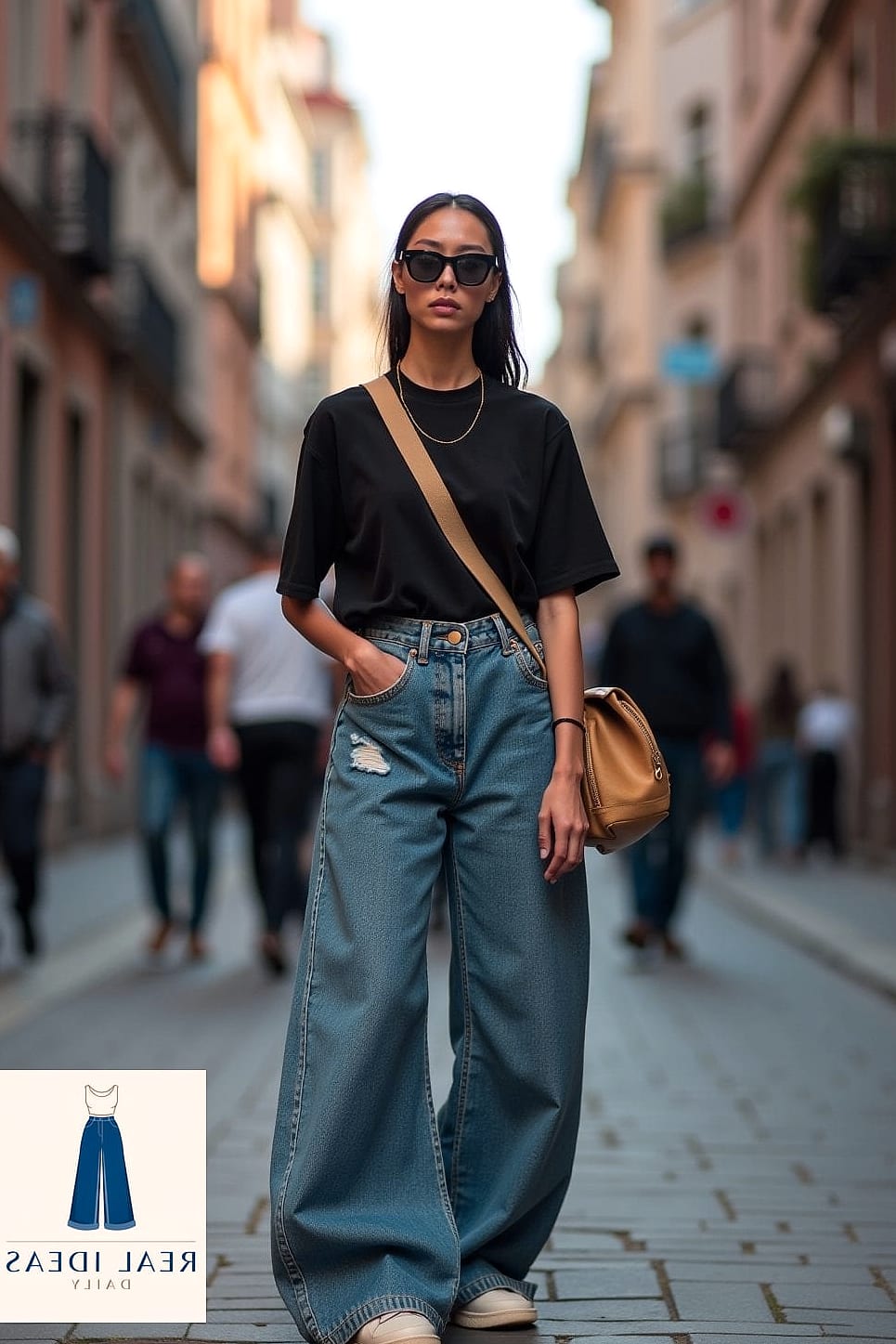 Baggy-Jeans Outfit: With a Bucket Hat and Crossbody Bag