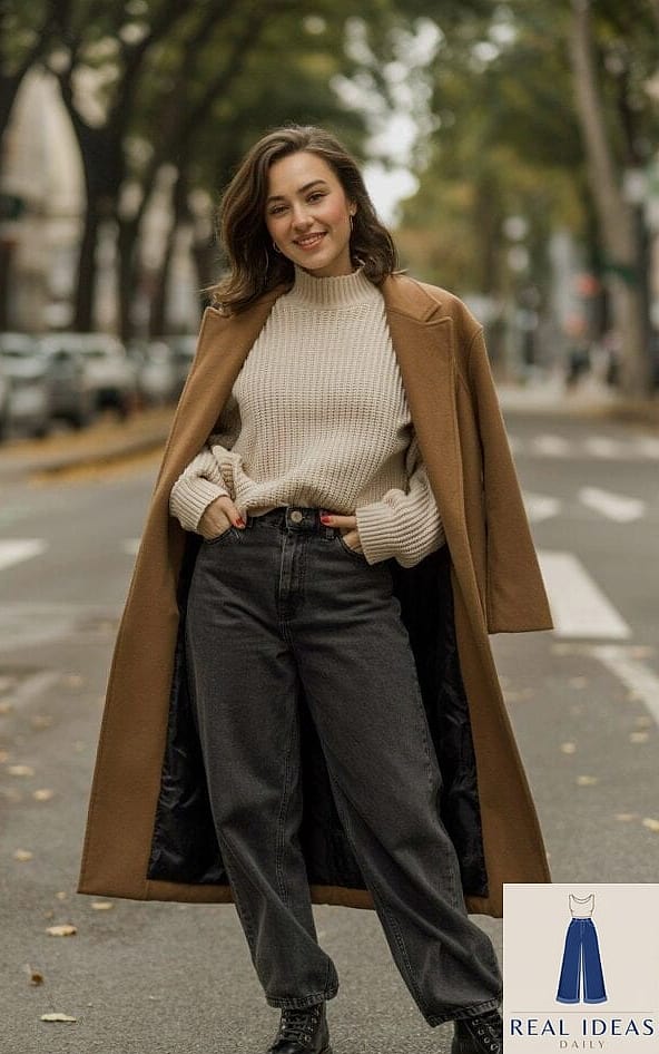 Baggy Jeans and Chunky Knit Sweater for Cozy Fall Days