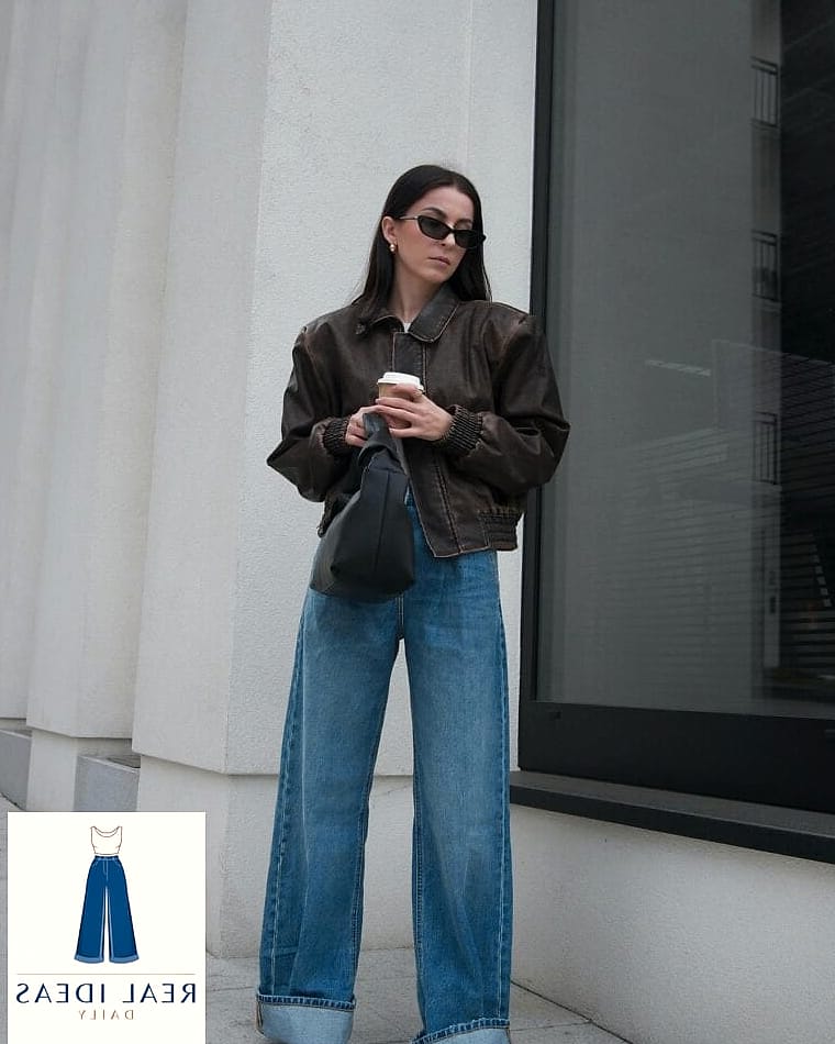 Baggy Jeans with a Leather Jacket for Edgy Nights Out