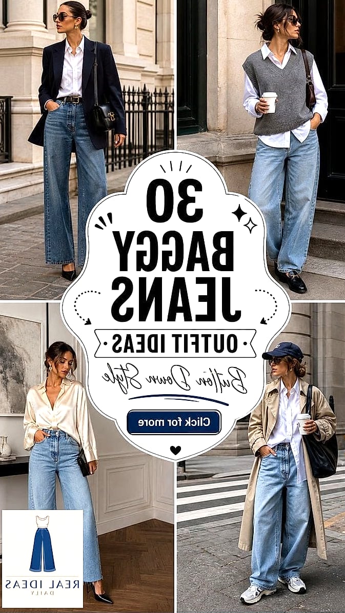 Baggy Jeans and a Button-Down Shirt for Preppy Vibes