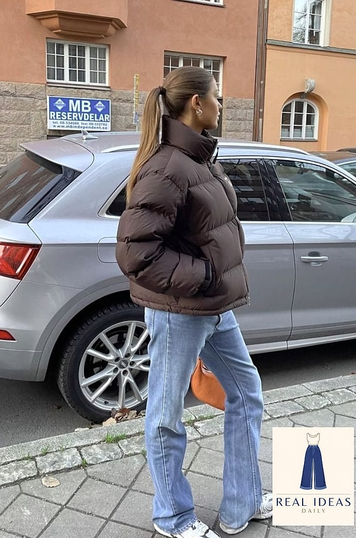 Baggy Jeans and a Cropped Puffer Jacket for Winter Streetwear