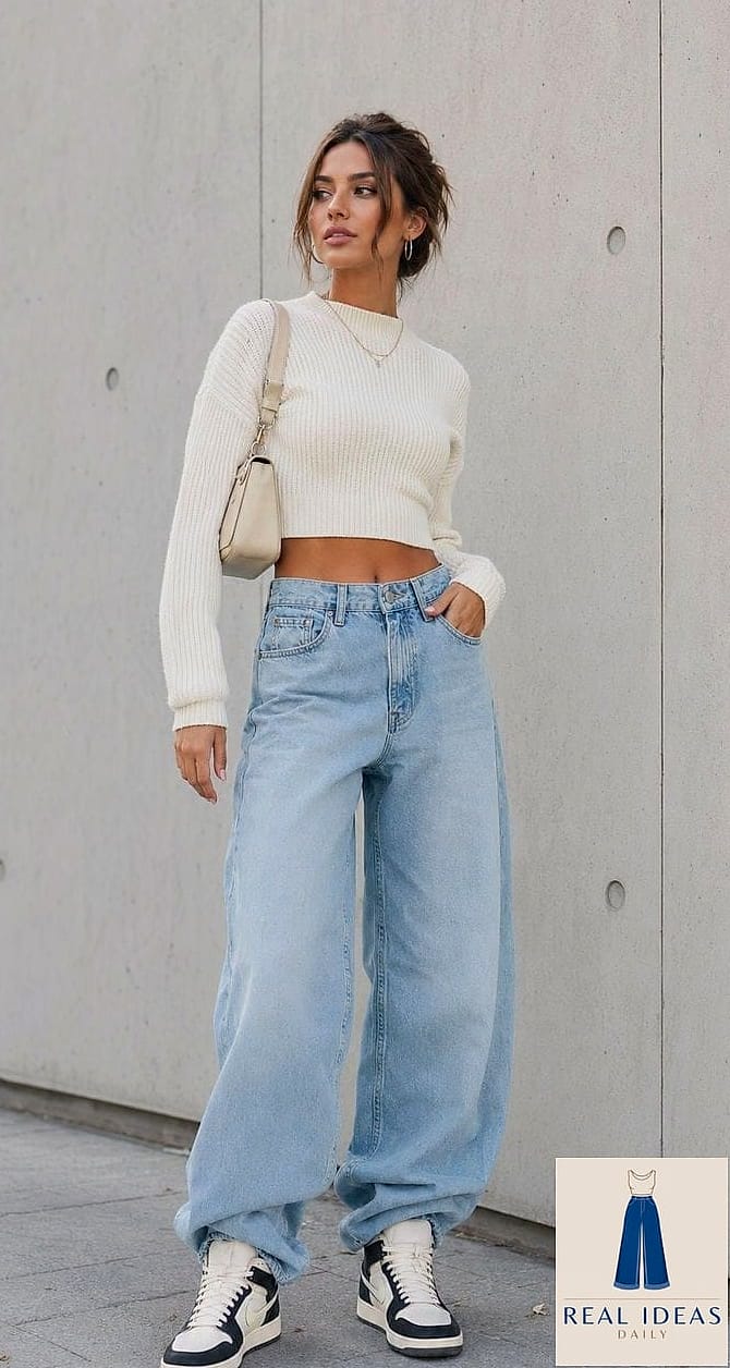 Baggy Jeans and a Cropped Sweater Vest for Preppy Layering