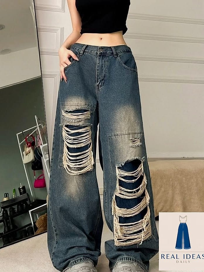 Baggy Jeans With Ombre Distressing