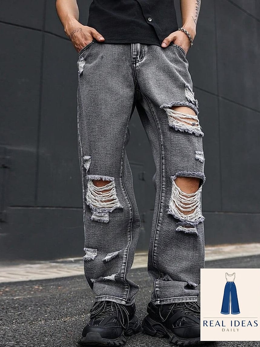 Baggy Jeans With Frayed Side Slits
