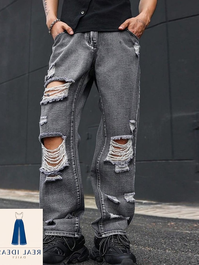 Baggy Jeans With Heavy Distressing Throughout
