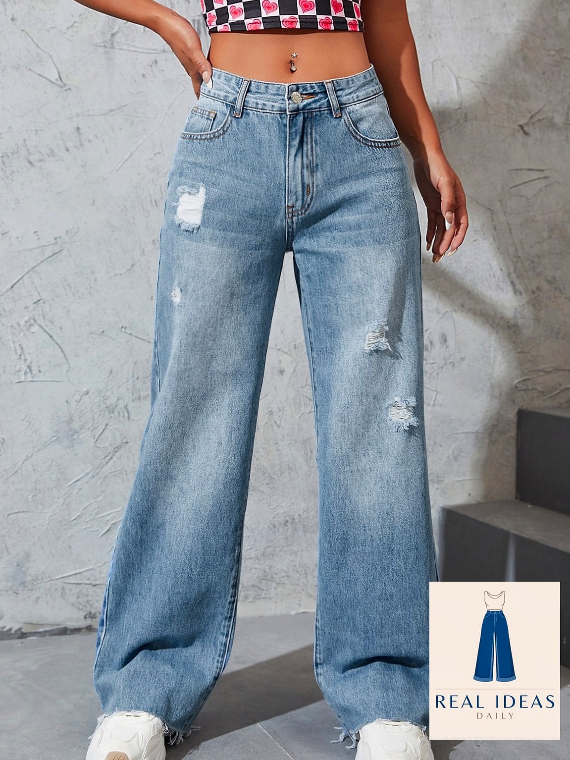 Baggy Jeans With Rips and Raw-Edge Pockets