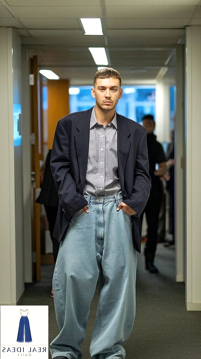 28 Casual Baggy Jeans Outfit Worth Pinning Immediately 5 Baggy-Jeans Outfit: With a Business-Casual Button-Down