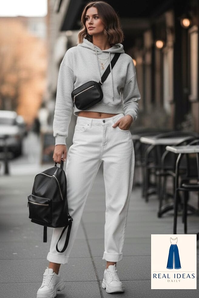 Baggy Jeans With a Cropped Hoodie