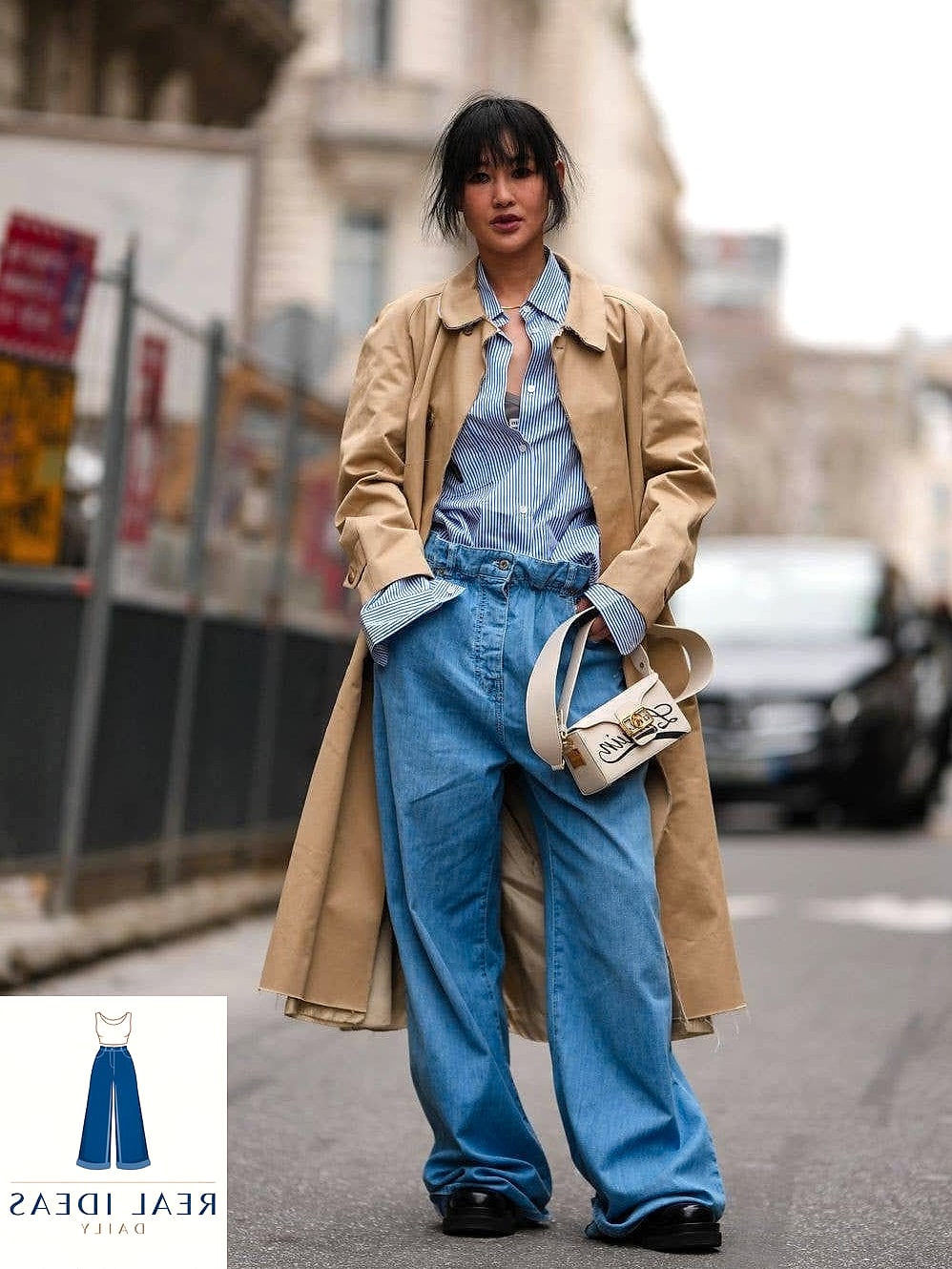 Baggy Jeans Styled With a Trench Coat