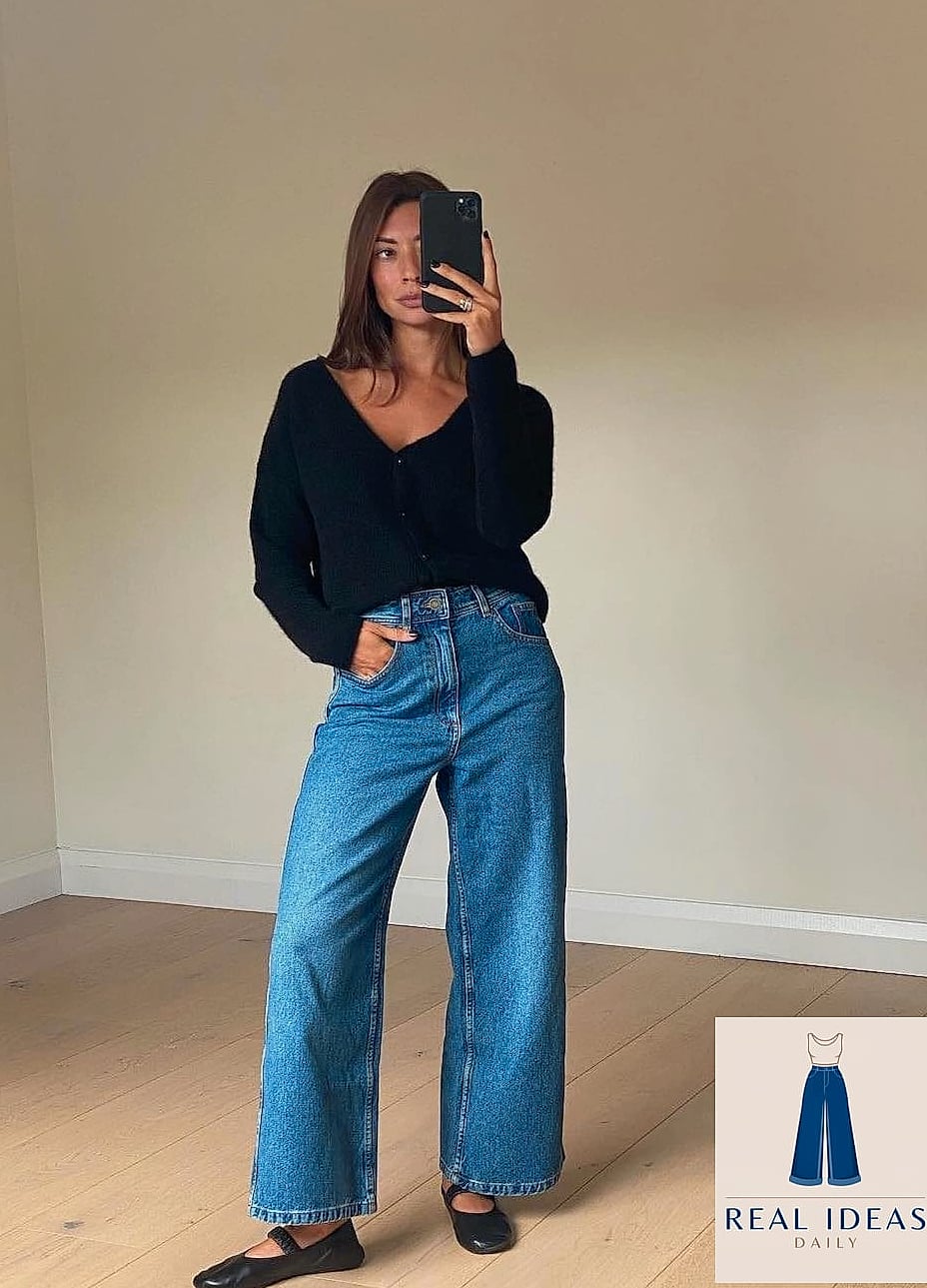 Baggy Jeans Paired With a Cardigan
