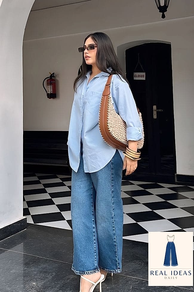 Baggy Jeans With a Fitted Long Sleeve Top