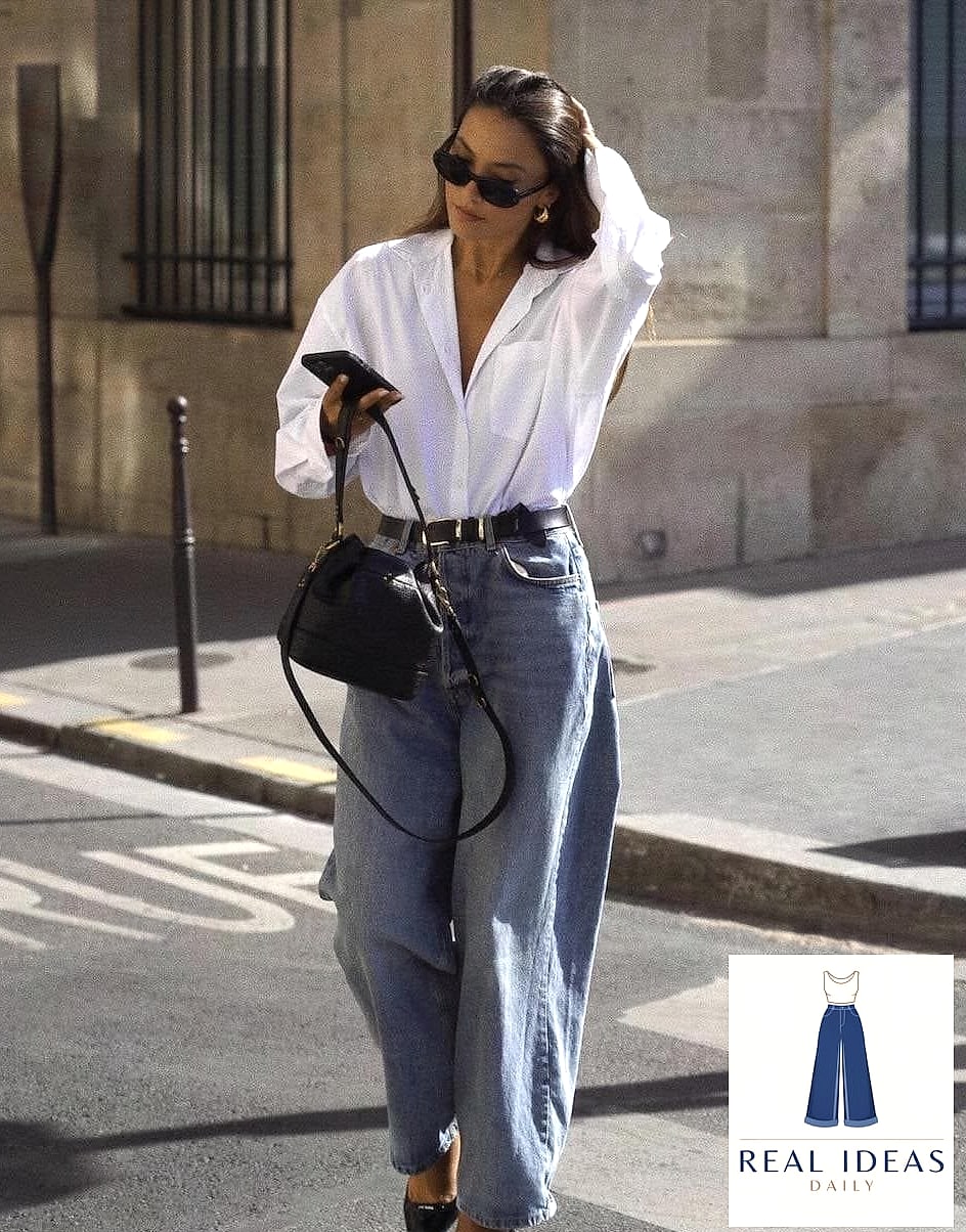 22 Baggy Jeans Outfit Women Worth Pinning Immediately 5 Baggy-Jeans Outfit: With a Business-Casual Button-Down