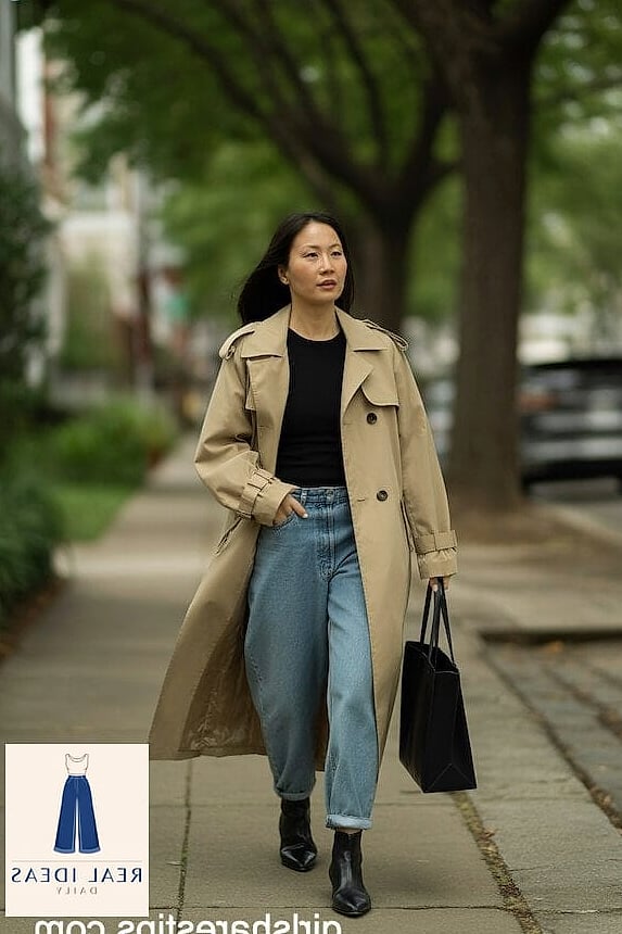 22 Baggy Jeans Outfit Women Worth Pinning Immediately 21 Baggy Jeans With a Trench Coat for Transitional Weather