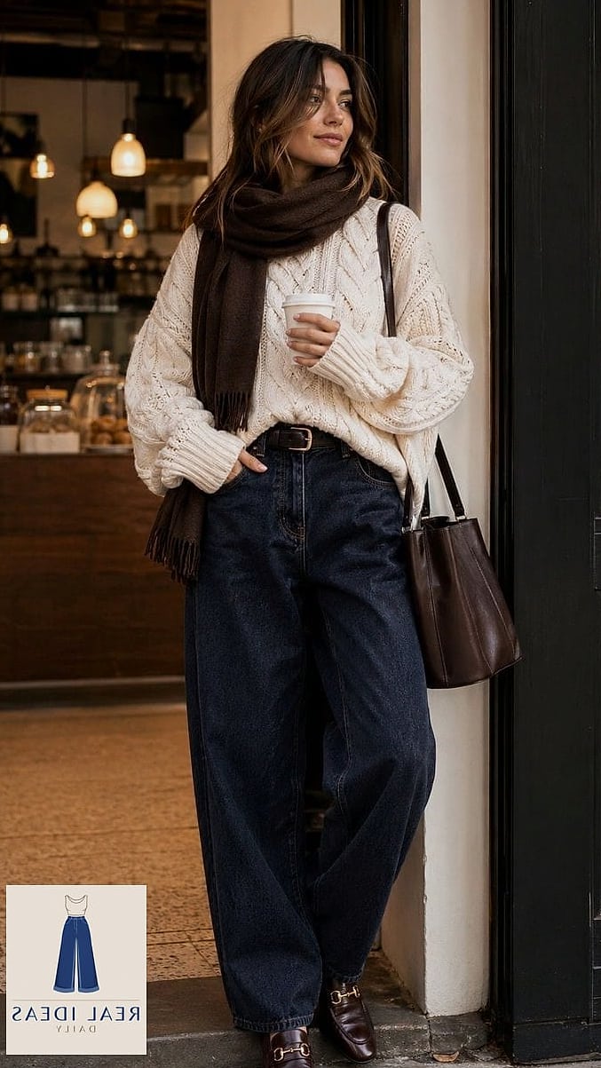 22 Baggy Jeans Outfit Women Worth Pinning Immediately 24 Baggy Jeans With Chunky Knit and Statement Boots for a Street-Style Moment