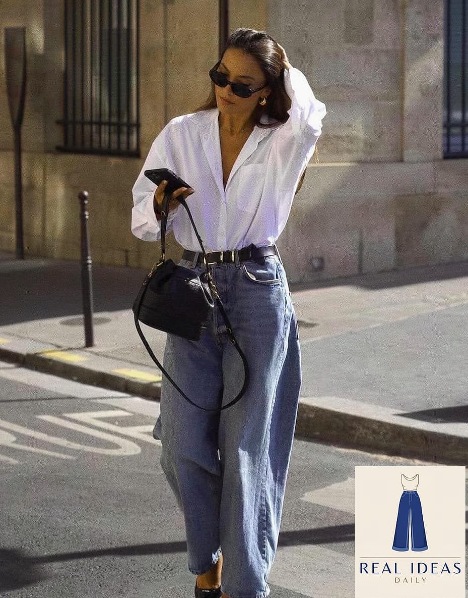 21 Super Baggy Jeans Outfit That Are Absolutely Stunning 7 Baggy-Jeans Outfit: With a Business-Casual Button-Down