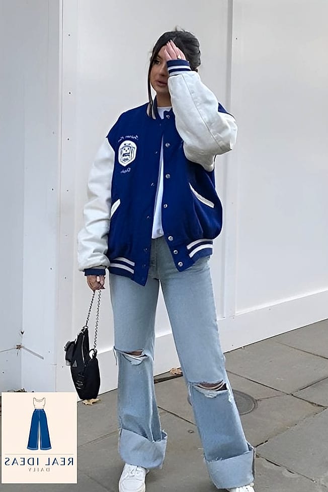 21 Super Baggy Jeans Outfit That Are Absolutely Stunning 20 Baggy-Jeans Outfit: With a Varsity Jacket