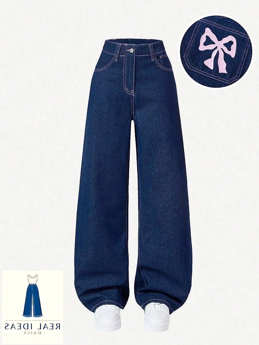 Baggy-Jeans Outfit: With Bow-Adorned Kitten Heels