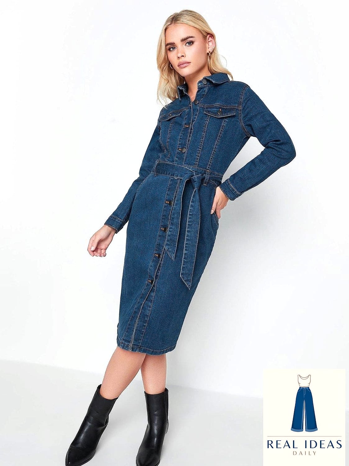 Belted Jean Dress With Ankle Boots
