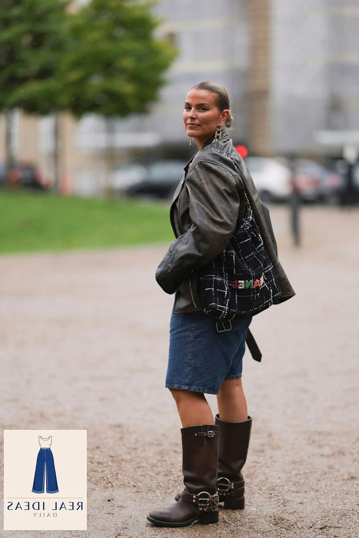 Biker Boots with Denim Miniskirt